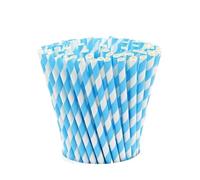 Lot de 500 pailles jetables en papier rayé bleu clair et blanc pour décoration de fête