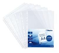 Waytex Pochettes plastiques perforées A4 Lot de 500 70 µm polypropylène brillant antistatique