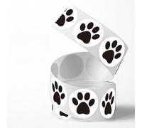 Lot de 500 rouleaux d'autocollants ronds avec empreintes de pattes de chien, autocollants décoratifs pour travaux manuels, emballage cadeau, décoration de fête (noir et blanc)
