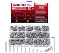 Lot de 510 vis M4 à tête fraisée M4, écrous et écrous à six pans creux en acier inoxydable, assortiment de vis de machine, vis cylindriques avec écrous, jeu de vis filetées (M4)