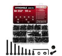 Lot de 510 vis M4 - Vis hexagonales avec écrous à six pans creux - Vis cylindriques avec écrous et rondelles - Assortiment de vis filetées noires