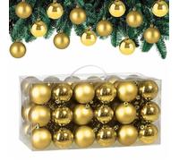 Deuba Lot de 54 Boules de Noël en Plastique Robuste Décoration de Noël intérieur extérieur Décoration pour Sapin Or doré