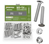Lot de 54 vis de carrosserie M8 x 40 mm en acier inoxydable avec écrous à bride hexagonale, vis à tête bombée avec collet carré, vis de serrure à tête bombée plate avec écrous