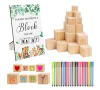 Lot de 55 Jeux de Fête Prénatale - 30 Pièces de Cube Bois de 4 Tailles, 24 Stylos Aquarelle et 1 Plateau de Jeu pour Baby Shower, Baby Shower Decoration pour Jeux Gender Reveal Party
