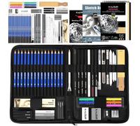 Lot de 58kits de dessin,fournitures de croquis avec carnet de croquis 3couleurs,carnet de croquis A5,tutoriel,crayons graphite et