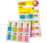 3M Post-it Index Mini 683-4ABP, 11,9 mm x 43,2 mm, vert citron, orange, rose, turquoise, 3 x 35 bandes adhésives en distributeur x24 morceau
