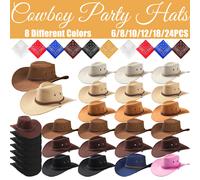 Lot de 6-24 chapeaux de cowboy pour homme et femme, chapeaux de cowboy pour enterrement de vie de jeune fille, chapeaux de cowboy avec bandanas pour fête prénuptiale Beef Yellow