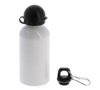 (LOT DE 6) 500ml (17oz) Aluminium blanc - Embout buccal à pression, couvercle, bouchon à vis et mousqueton - Diamètre 73mm (Lot de 6)