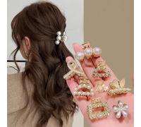 Lot de 6/8/10 petites pinces à cheveux géométriques en métal avec strass et perles pour femmes et filles, mini pinces à cheveux, accessoires pour cheveux 6pcs 4