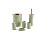 Lot de 6 acc SDB - TODAY - UTILITY - Dist savon, gobelet, porte-brosse a dents, porte savon, brosse WC, poubelle - Green