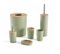 Lot de 6 acc SDB - TODAY - UTILITY - Dist savon, gobelet, porte-brosse à dents, porte savon, brosse WC, poubelle - Green