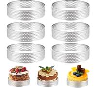 Lot de 6 Anneaux Cercle à Tarte 8 cm en Acier Inoxydable,Cercle a Tarte,Cercles à Tartelette,Cercle Perforé Patisserie