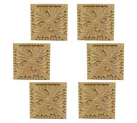 Lot de 6 appliques carrées en bois sculpté pour meubles - En caoutchouc non peint - Motif fleur - Pour armoire, porte, miroir, lit, mur - Décoration de meubles (8 x 8 cm, style 5)