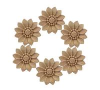 Lot de 6 appliques en bois sculpté rétro non peintes pour décoration de meubles, 8 cm x 8 cm