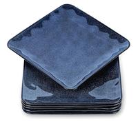 Lot de 6 assiettes carrées en céramique de 20 3 cm pour sade dessert apéritif pain passent au micro ondes 6pcs 8 inch BLEU ASSIETTE