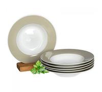 Lot de 6 assiettes creuses Van Well en porcelaine, coloris au choix. beige