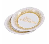 Lot de 6 Assiettes en Carton Anniversaire Gold II 18cm Blanc