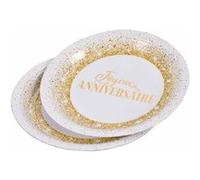 Lot de 6 Assiettes en Carton Anniversaire Gold II 18cm Blanc