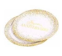 Lot de 6 Assiettes en Carton Anniversaire Gold II 23cm Blanc