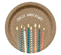 Lot de 6 Assiettes en Carton Anniversaire Kraft 18cm Naturel