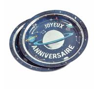 Lot de 6 Assiettes en Carton Espace 18cm Bleu