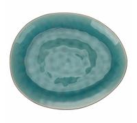 Lot de 6 assiettes plates ovales en grès bicolor, intérieur turquoise extérieur noir, The Market F