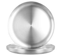 Lot de 6 Assiettes Rondes en Acier Inoxydable 26 cm | FAAING, Métal Léger, Finition Brossée, Résistant aux Hautes Températures, Lavable au Lave-Vaisselle, Pizza, Camping, Fête
