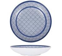 Lot de 6 assiettes rondes YABA 306g , plat de service creuses raffiné en porcelaine bleu foncé en style japonais - diamètre 23 x hauteur 4,5 cm Bleu G