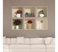 Lot de 6 autocollants 3D « Love Home » et bouquets de fleurs, 60 x 90 cm