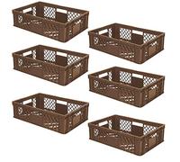lot de 6 Bac gerbable normes Europe à parois et fonds ajourés - L x l x h 600 x 400 x 150 mm - marron