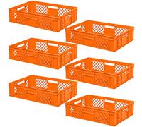 lot de 6 Bac gerbable normes Europe à parois et fonds ajourés - L x l x h 600 x 400 x 150 mm - orange