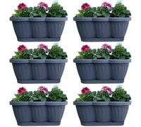 lot de 6 bacs à fleurs de 40 cm Bac à plantes de balcon Anthracite au design ondulé, y compris soucoupes d'arrosage assorties