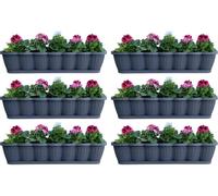 lot de 6 bacs à fleurs de 80 cm Bac à plantes de balcon Anthracite au design ondulé, y compris soucoupes d'arrosage assorties