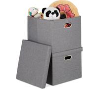 Lot de 6 bacs de rangement, bacs pliables avec couvercle, 51 l chacun, bacs pliables carrés, 34 x 43 x 43 cm, bacs en tissu, gris
