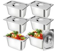 Lot de 6 Bacs GN 1/4 Inox avec Couvercles, Profondeur 150 mm | Bacs Gastronormes Professionnels Empilables pour Chafing Dish, Buffet, Bain-Marie, Restaurant, Traiteur et Cantine