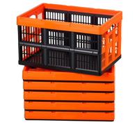 Lot de 6 bacs pliants SucceBuy 45 L, bacs de rangement pliants en plastique, paniers empilables avec poignées, capacité de charge de 15 kg par bac, bacs pliants pour l'organisation de la maison, orang