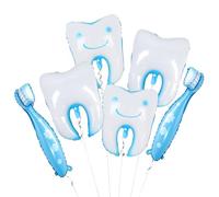 Lot de 6 ballons en aluminium en forme de dent de sourire et brosse à dents en mylar pour premier anniversaire, fête prénatale, décoration de fête sur le thème dentaire Bleu/blanc