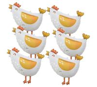Lot de 6 ballons en aluminium motif poule - Décoration de fête sur le thème de Pâques - Pour anniversaire, fête prénatale, animal de la ferme