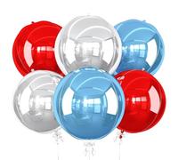 Lot de 6 ballons ronds en aluminium métallique 4D de 56 cm pour anniversaire, remise de diplôme, 4 juillet, fête patriotique américaine, décoration de fête patriotique américaine, rouge/bleu/argenté
