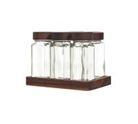 COOK CONCEPT - KA0366 Bocaux à Épices en Verre avec Plateau Acacia - Couvercles Hermétiques - Étiquettes Personnalisables - Ensemble de 6 Pièces - Taille Standard - Transparent