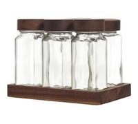 Cook Concept - Bocaux à épices KA0366, 6 pièces, couvercles hermétiques, plateau acacia, transparent
