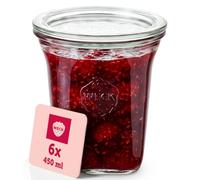 Lot de 6 bocaux de conservation Weck - 0,5 l - En forme de chute RR100 - Avec 6 couvercles en verre - Dans un carton Weck d'origine (avec couvercle en verre)