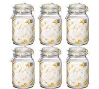 Lot de 6 bocaux hermétiques à bouchon mécanique, bocal pot de conservation, jarre en verre, capacité 2 L - Diamètre 12.5 x Hauteur 21.6 cm -JUANIO- Transparent G