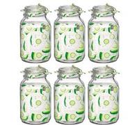 Lot de 6 bocaux hermétiques à bouchon mécanique, bocal pot de conservation, jarre en verre, capacité 3 L - Diamètre 14 x Hauteur 24.2 cm -JUANIO- Transparent G