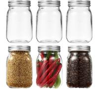 Lot de 6 Bocaux Mason Jar 500 ml en Verre Avec Couvercle - Hermétique pour Confitures, Cornichons, Préparation et Conservation