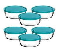 Lot de 6 boîte de conservation rond avec couvercle hermétique, frigoverre en verre - Diamètre 15 x Hauteur 6.5 cm -JUANIO- Transparent G