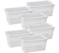 Lot de 6 boîte de rangement hermétique 4 L, caisse de transport avec couvercle solide et clips sur les côtés - Longueur 27 x Profondeur 18.5 x Hauteur 11 cm- JUANIO - Transparent G