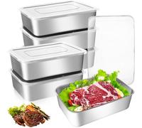 Lot de 6 boîtes alimentaires VIDETOL avec couvercles – Boîtes de 1 500 ml pour charcuterie, à conserver au réfrigérateur – Boîte alimentaire en acier inoxydable avec couvercle pour fromage, viande et