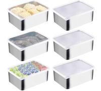 Lot de 6 boîtes de conservation alimentaire en acier inoxydable, contenants à goûter de 1100 ml avec couvercles, boîtes à lunch empilables pour conserver les repas au réfrigérateur ou au congélateur