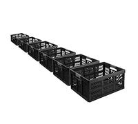 Lot de 6 boîtes de courses pliantes professionnelles robustes 45 l - 54 x 37 x 28 cm - Caisse de transport pliable avec poignées souples - Caisse de transport empilable - Noir
